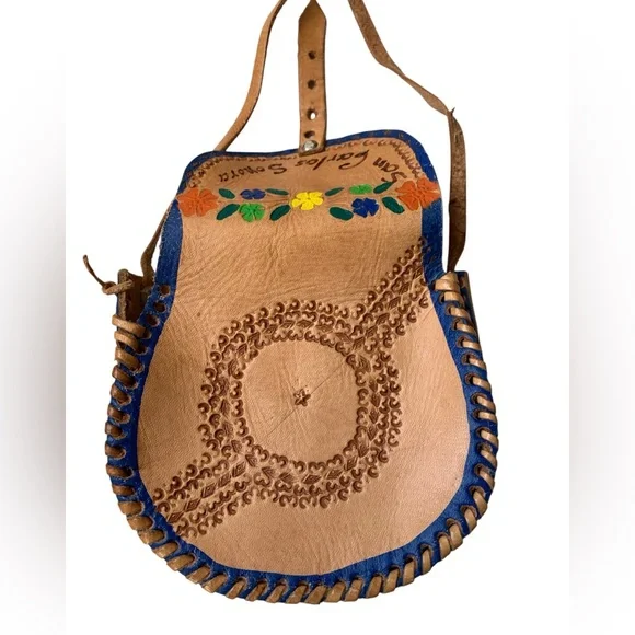 Authentic San Carlos Sonora Mexican  Handcrafted Leather Crossbody Bag Floral - Picture 8 of 12